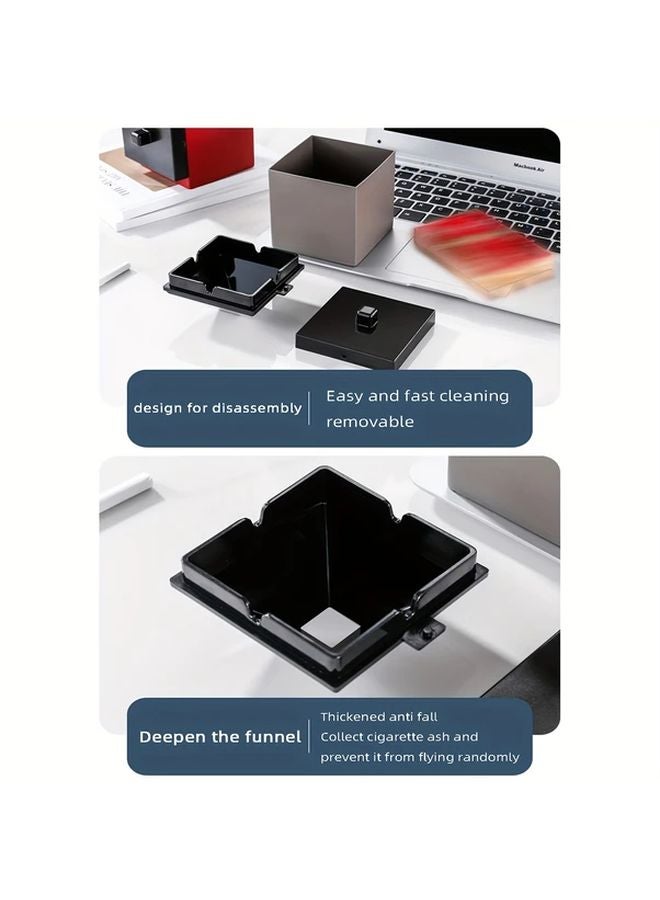 Windproof Stainless Steel Ashtray With Lid Compact Portable For Car Home Office Grey - Image 2